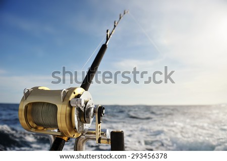 Close-up of a fishing reel on the boat