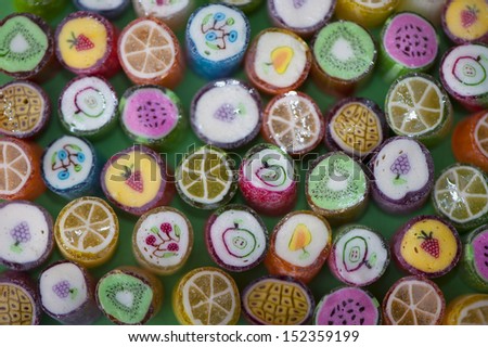 Rock candy sweets with various patterns