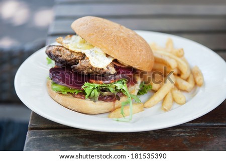 Hamburger with fried egg