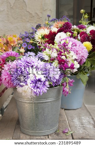 Buckets of flowers
