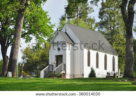 A white church in the garden , Oakhurst, California, USA