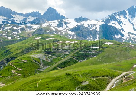 Mountain bike trails in the resort of Tignes in the summer. French Alps.
