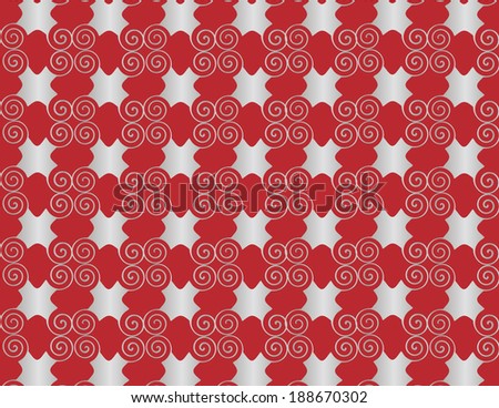 Wallpaper grid pearl arabesque spiral on red background.
