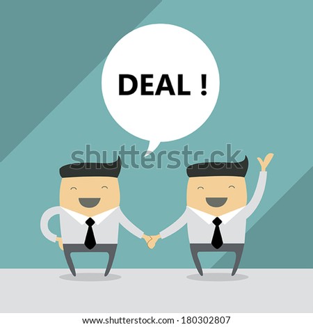 Business people shaking hands. Businessmen making a deal and think about profit. vector illustration