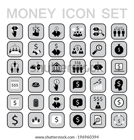 Set of 36 money related icons. Business, success, saving,earning money theme. Vector illustration