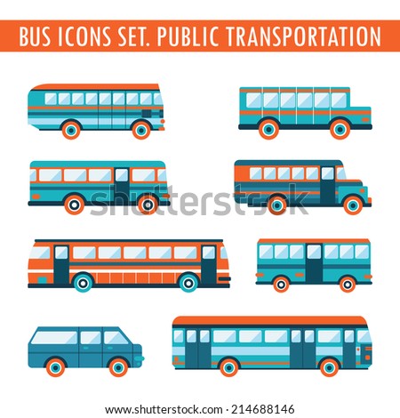 Bus icons set. Public transportation. Vector illustration