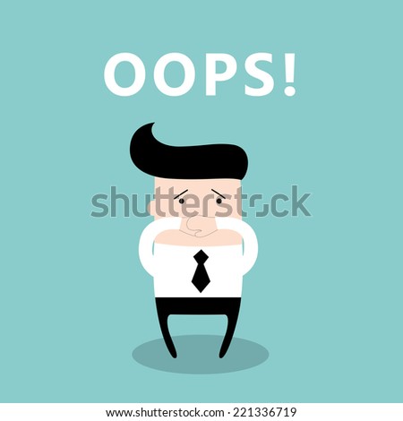 Businessman with the mouth shut by his hands. He said something wrong and feels scared. Business concept, emotions with the word 