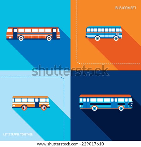 Bus icon set. Public transportation. Modern flat design style. Vector illustration