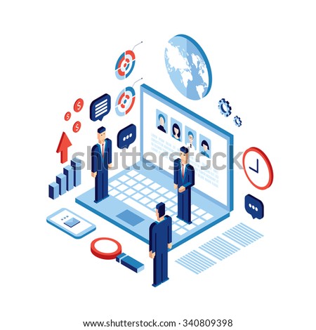 Businessman isometric people Successful business Social network communication Technology concept