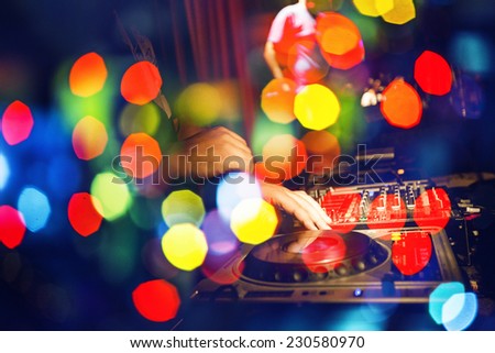DJ Music night club,music star dj background,disco party  ,colorful bokeh background