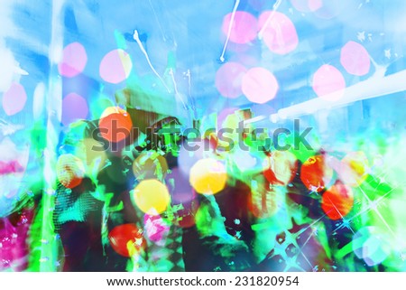 colorful crowd on concert,disco night ,dancing concept,party and night club background