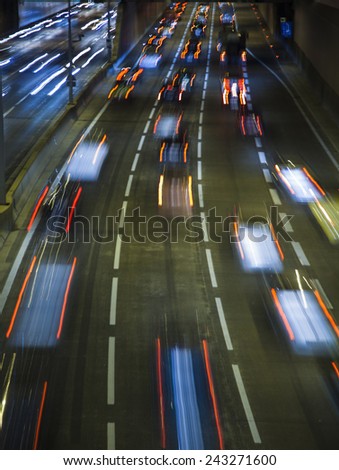 traffic lights in the night,light trace on highway