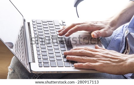 business woman hands busy using laptop at office desk,woman typing on the laptop ,office space