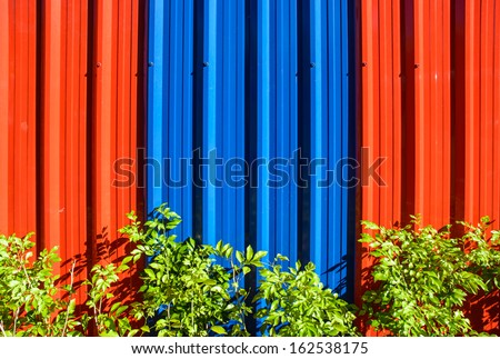 colorful galvanized steel wall and green plant pattern detail