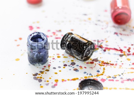 color bottle  and Colorful water color splash on paper background