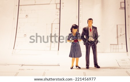 Miniature of business and family concept  family build home interior with retro filter