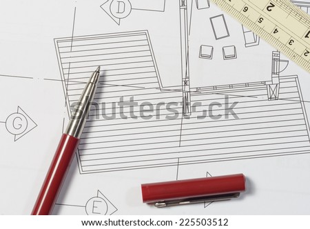 Interior works paper about plan home   page with pen and ruler