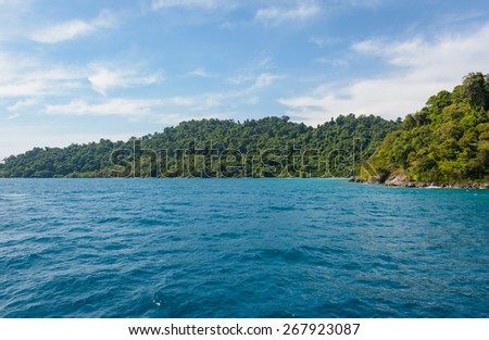 landscape summer day with sea and mountain at koh chang Thailand