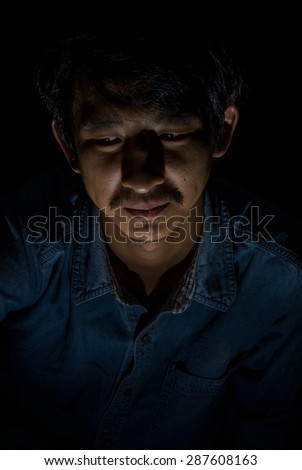 Portrait of asia man  in darkness with soft light