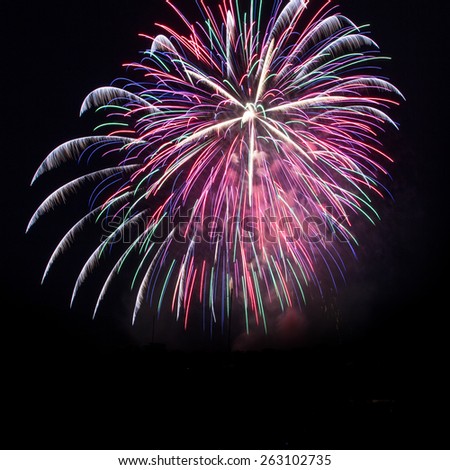 Colorful fireworks of various colors over night sky,The festival is very popular in Japan.