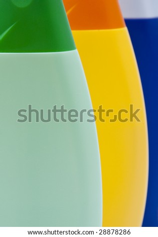 Colour plastic bottles with cosmetic washing-up liquids