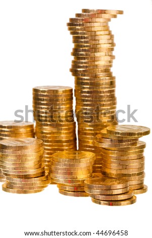 Gold coins isolated on white background