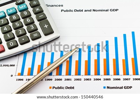 Financial and debt reports with pen and calculator