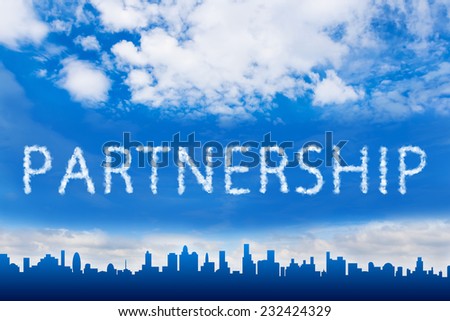 Partnership text on cloud with blue sky