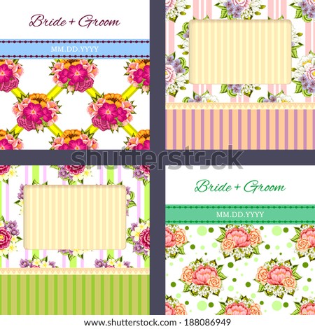 Set of Wedding invitation cards with floral elements.