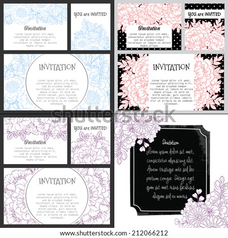 Set of invitations with floral background