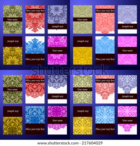 Set abstract card, vector background, card or invitation with Islam, Arabic, Indian, ottoman motifs.