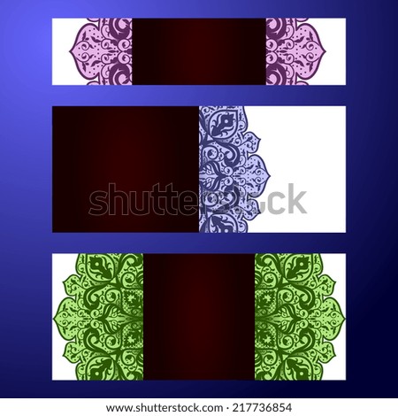 Set abstract card, vector background, card or invitation with Islam, Arabic, Indian, ottoman motifs