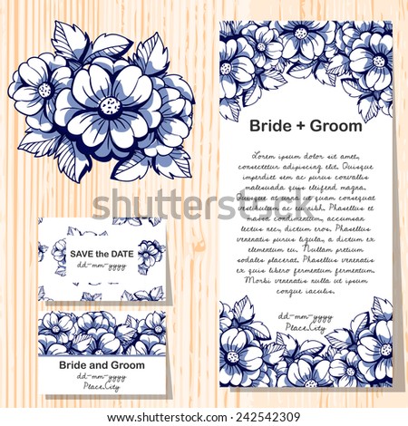 Wedding invitation cards with floral elements
