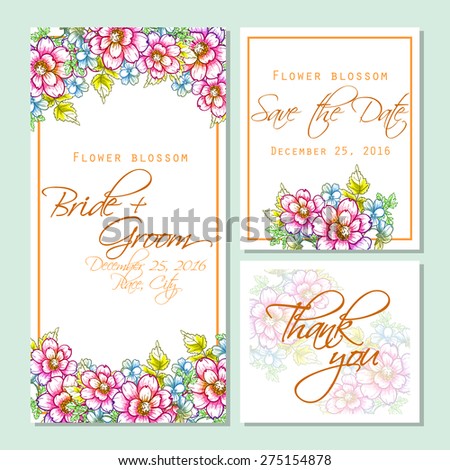 Flower blossom. Wedding invitation cards with floral elements. Flower vector background.
