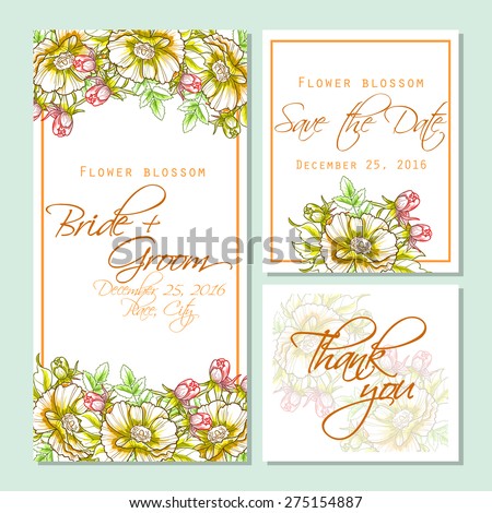 Flower blossom. Wedding invitation cards with floral elements. Flower vector background.