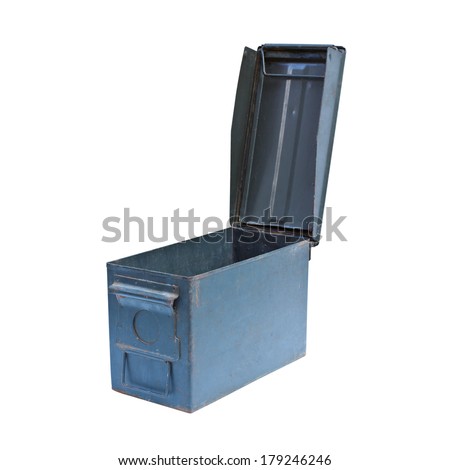military green metal bullet box isolated on white background.Clipping path.