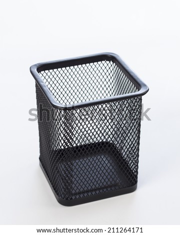Office paper black empty trash bin isolated over the white background