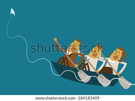 Business team oar a boat for high wave
