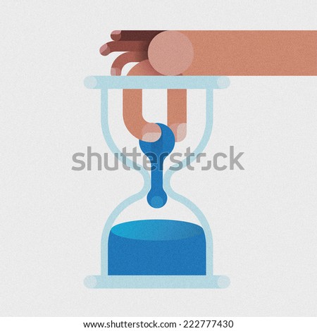 Hand pull time in hourglass by hand business concept