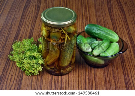 Pickles and pickled cucumbers in the table