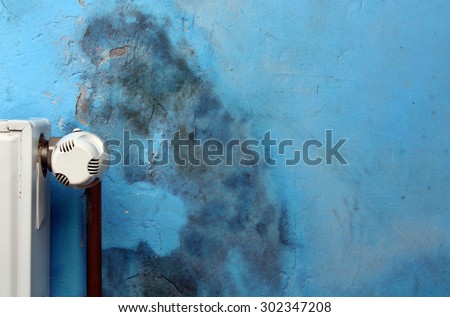 Dangerous mold fungus on the wall in a room near a heater