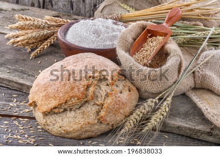 Domestic and healthy bread made up of whole grain flour