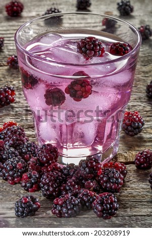 Ice beverage of the freshly picked blackberries from the garden