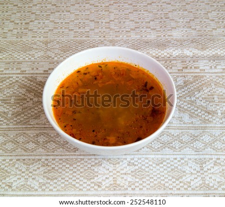 Rassolnik - soup with pickles and barley, traditional russian dish