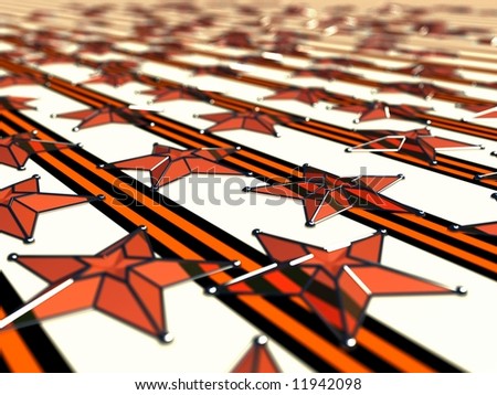 Red stars on background with Ribbon of Saint George
