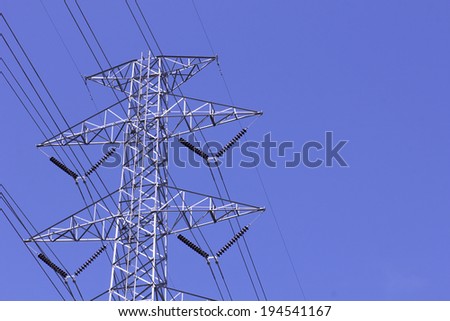 Electric power transmission, Electricity pylon and workers