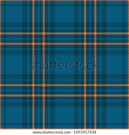 Seamless plaid check pattern in teal blue and orange. Classic countryside fashion print.