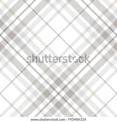 Plaid check pattern in pastel grey, dusty beige and white. Seamless fabric texture. Diagonal print.