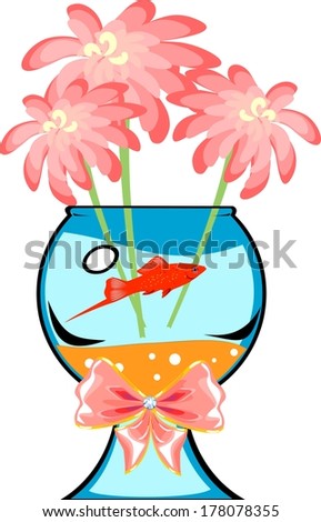 Fishbowl with platies fish and flower