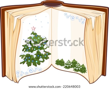 Open book with a Christmas tree